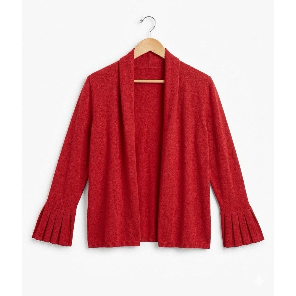New Talbots Women Cardigan Sweater Sz L Open Knit Red Pop $89 - Picture 2 of 13
